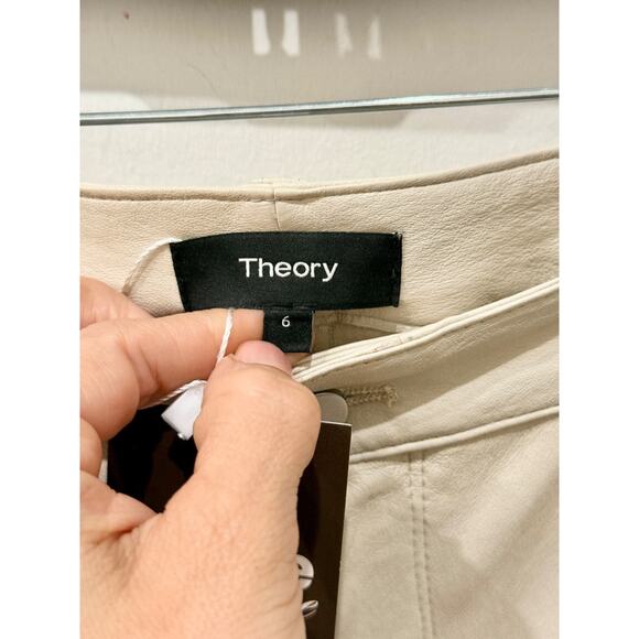 Theory Bristol Mid-Rise Stretch Leather 5 Pocket Skinny Pants Chalk Women's 6 - Picture 4 of 5